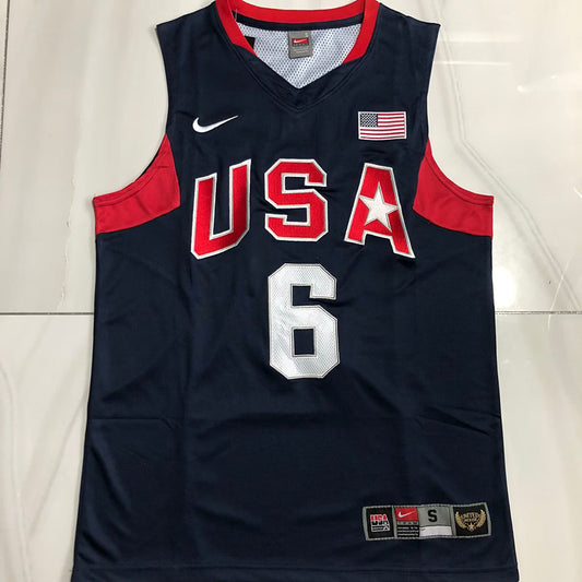 Team USA Redeem Team LeBron James #6 blue Throwback Jersey - Dense Embroidery