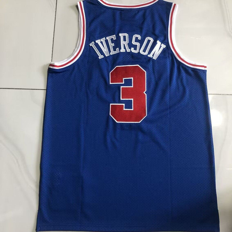 Philadelphia 76ers Allen Iverson #3 blue Throwback Jersey -  Dense Embroidery