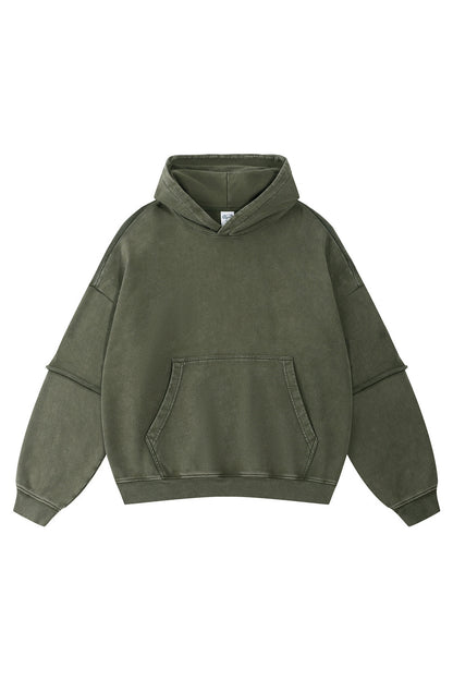 430GSM Fake Double Sleeve Washed Hoodie