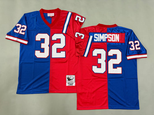 Mens O.J.Simpson #32 Buffalo Bills Two-Tone Colorblock Vintage Throwback Jersey