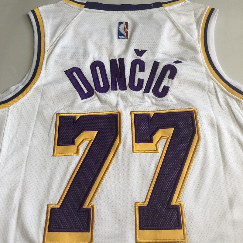 Los Angeles Lakers Luka Dončić #77 white Throwback Jersey -  Dense Embroidery