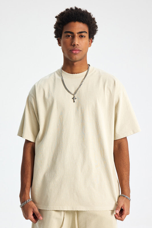 250GSM Distressed Pigment Dyed Washed Tee