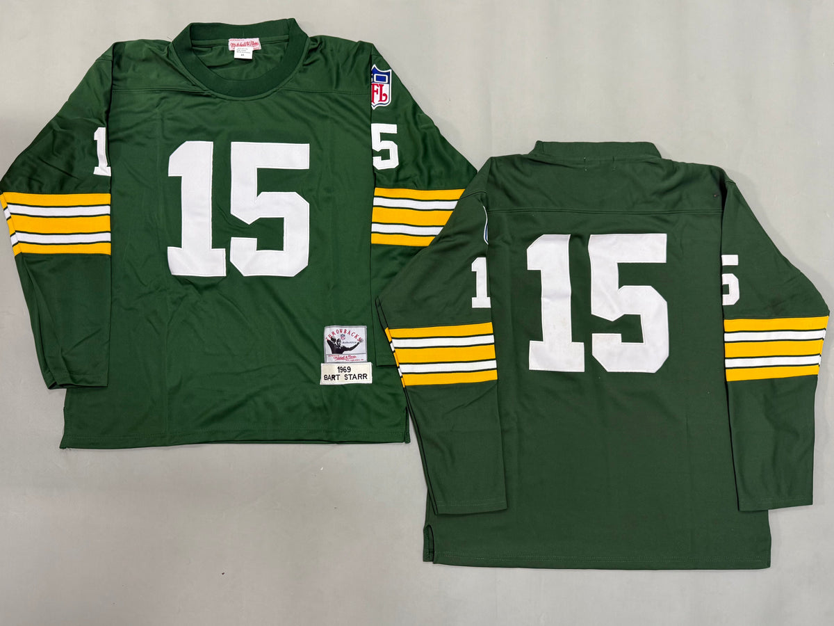 Mens Bart Starr#15 Green Bay Packers Vintage Throwback Jersey