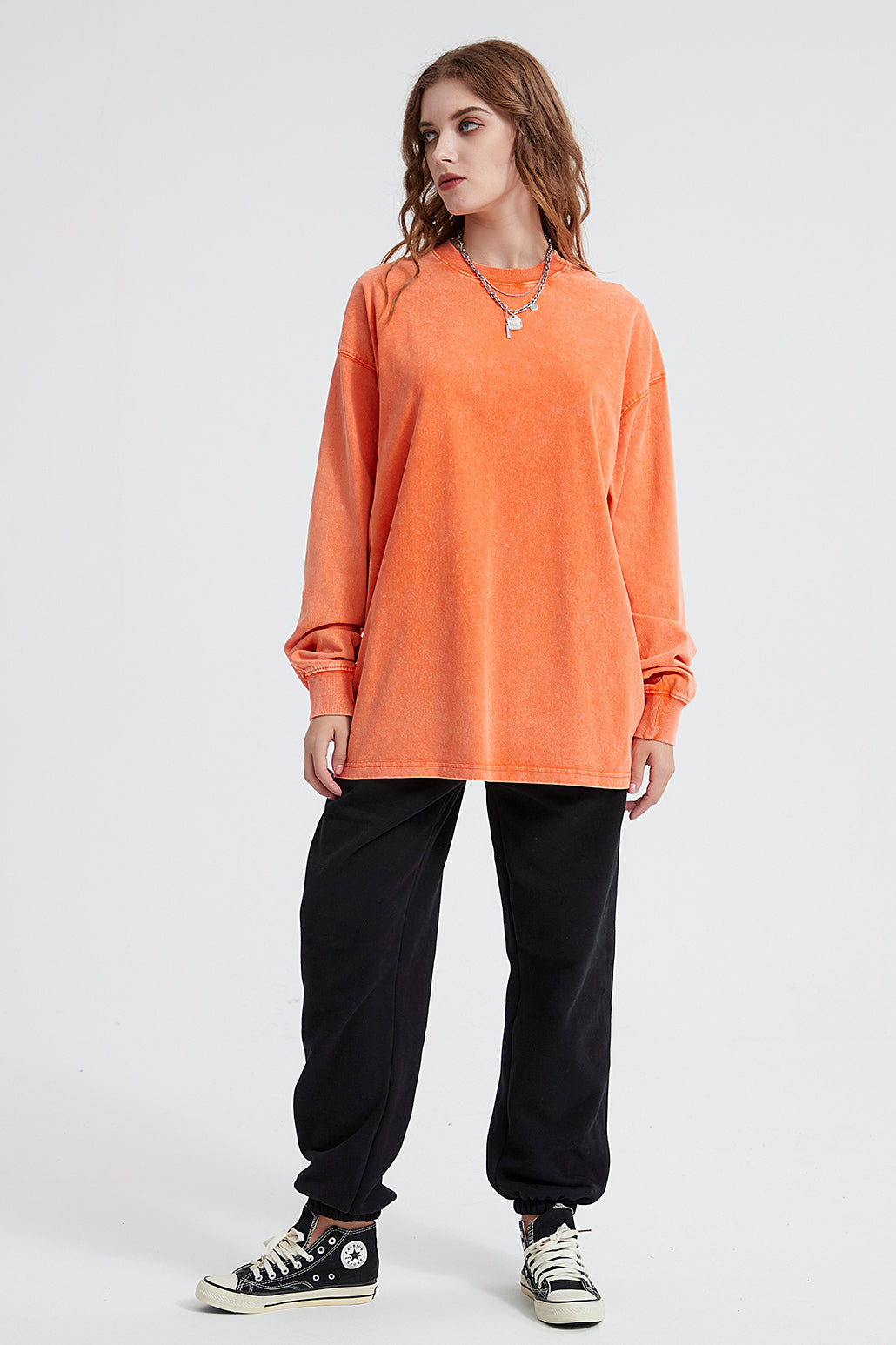 250GSM Vintage Washed Long Sleeve Crew