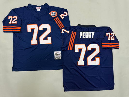 Mens William Perry #72 Blue Chicago Bears Patch Vintage Throwback Jersey