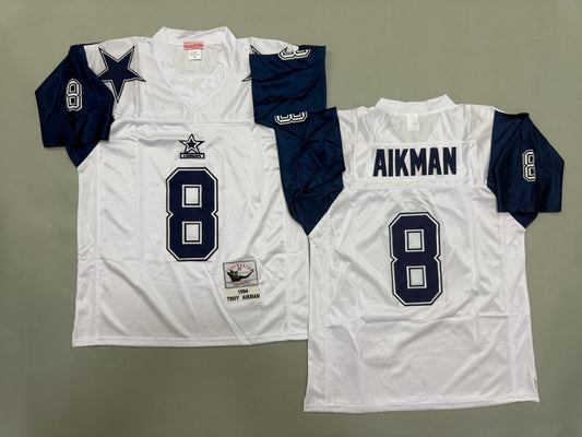 Mens Troy Aikman#8 white Dallas Cowboys Vintage Throwback Jersey