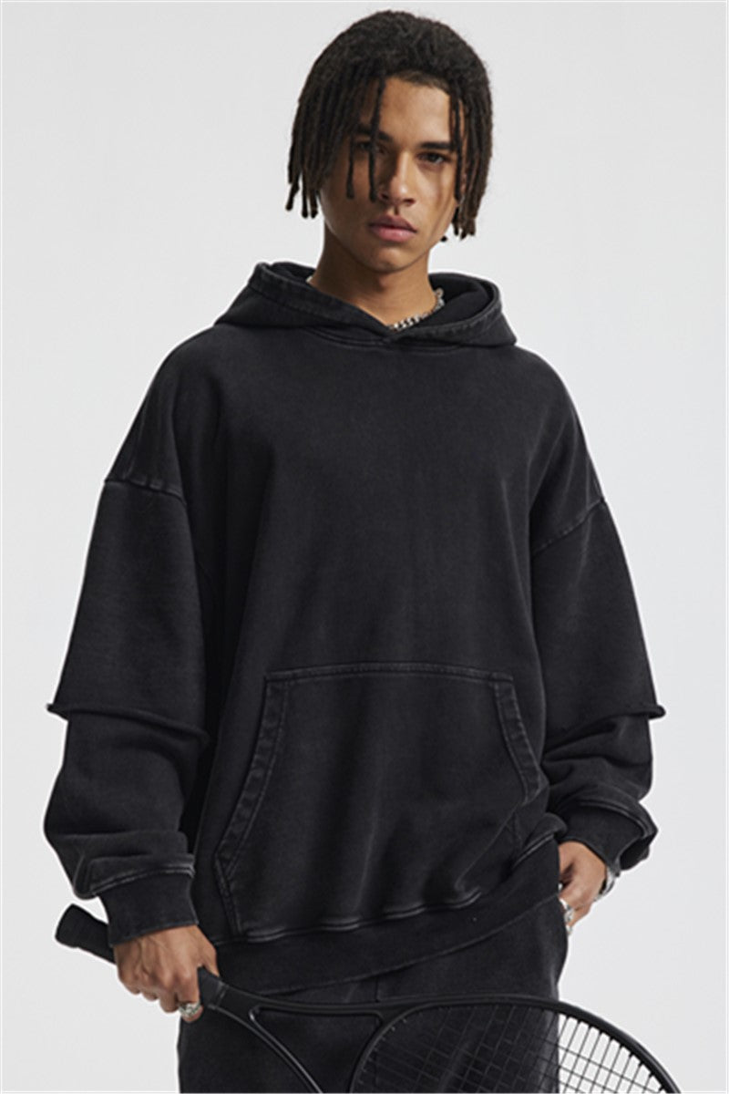 430GSM Fake Double Sleeve Washed Hoodie