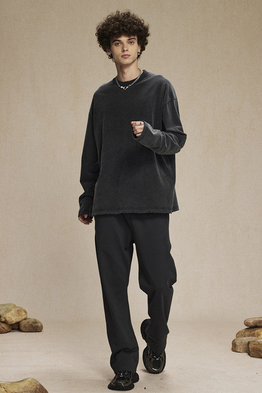 275GSM Distressed Washed Long Sleeve Crew