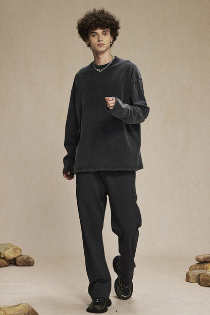 275GSM Distressed Washed Long Sleeve Crew