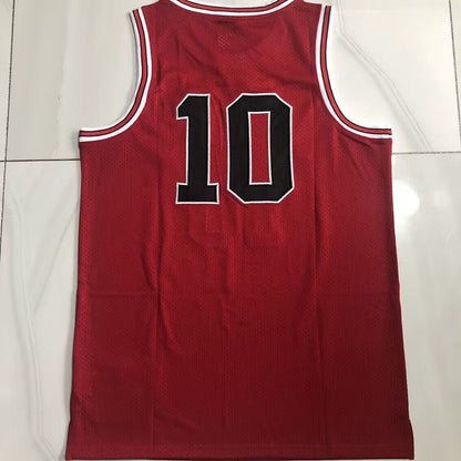 Slam Dunk Shohoku #10 red Throwback Jersey - Dense Embroidery