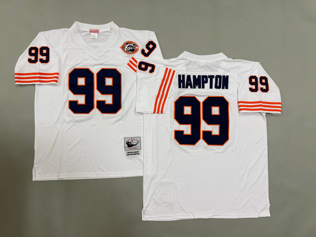 Mens Dan Hampton #99 White Chicago Bears Patch Vintage Throwback Jersey