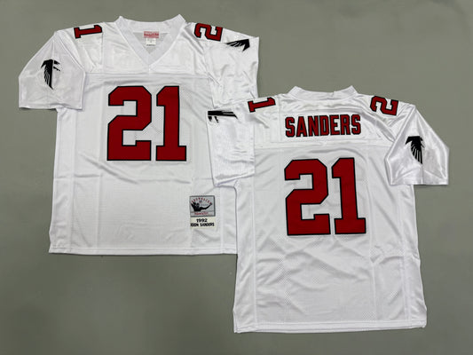 Men Deion Sanders #21 Atlanta Falcons White Vintage Throwback Jersey