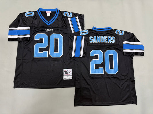 Mens Barry Sanders#20 black Detroit Lions Vintage Throwback Jersey