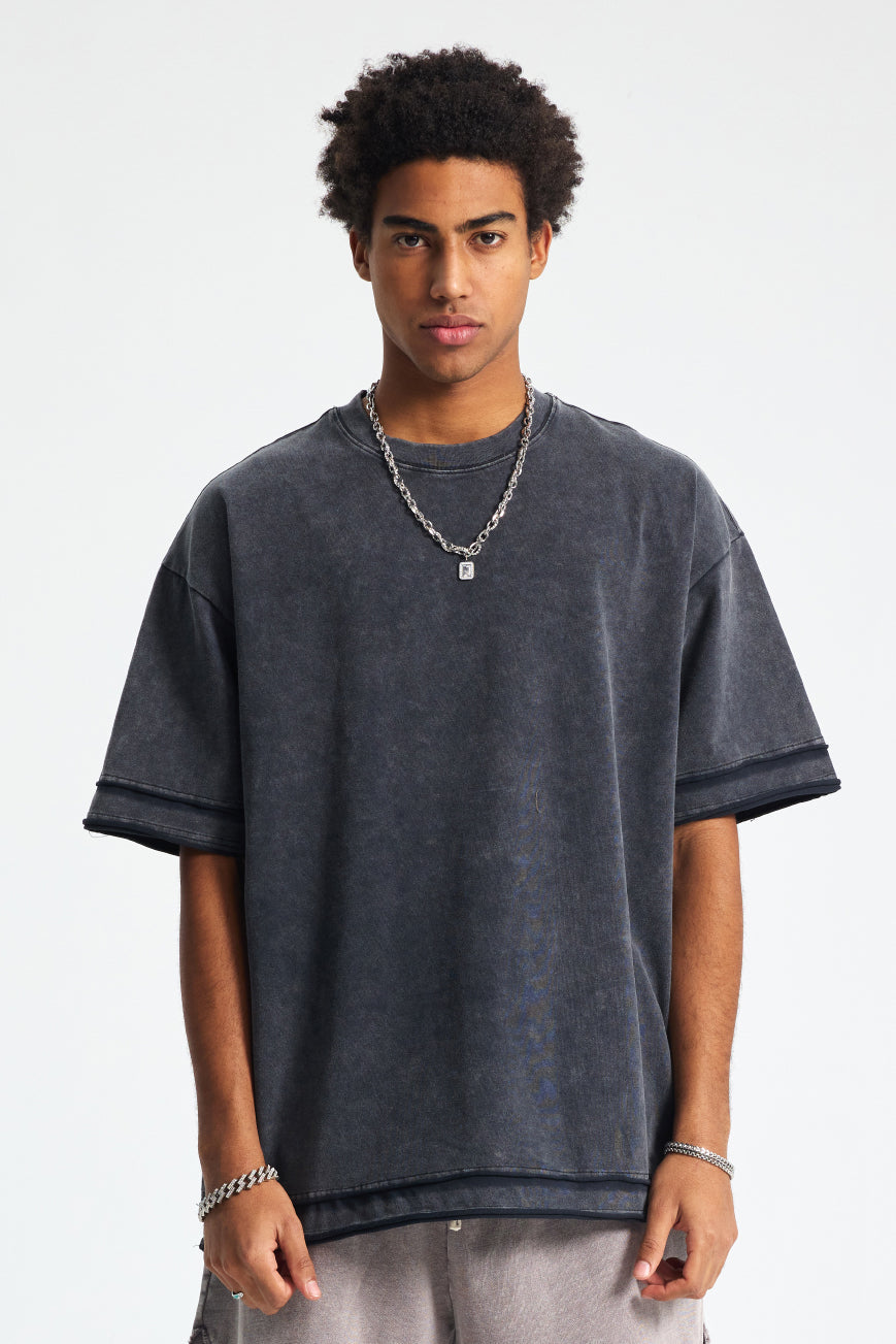 275GSM Patchwork Distressed Washed Tee