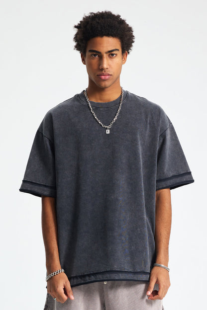 275GSM Patchwork Distressed Washed Tee