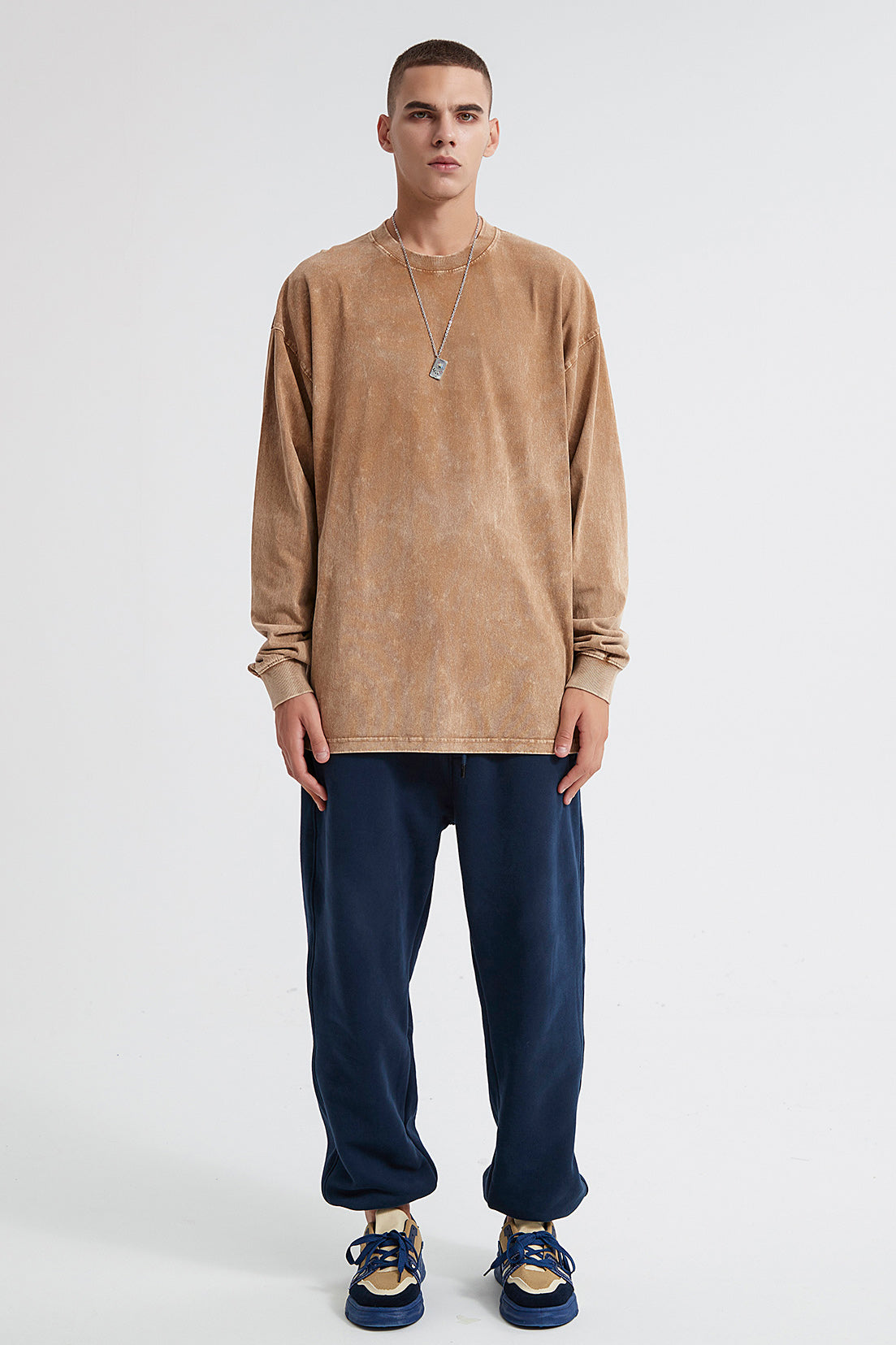 250GSM Vintage Washed Long Sleeve Crew