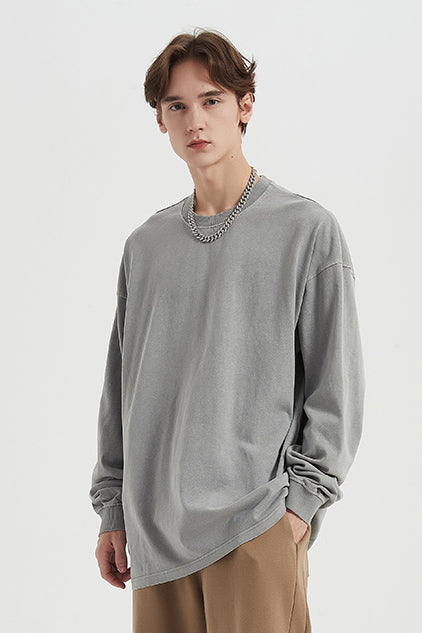 310GSM Pigment Dyed Washed Long Sleeve Crew