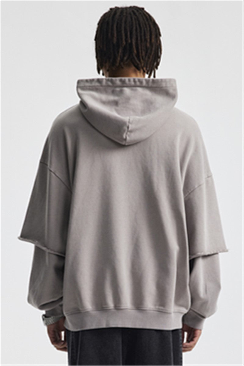 430GSM Fake Double Sleeve Washed Hoodie
