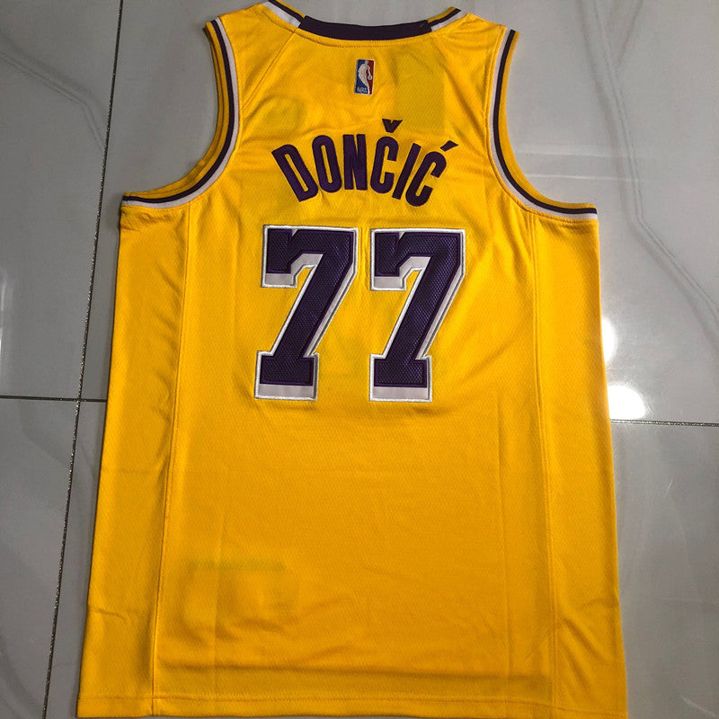 Los Angeles Lakers Luka Dončić #77 yellow Throwback Jersey -  Dense Embroidery