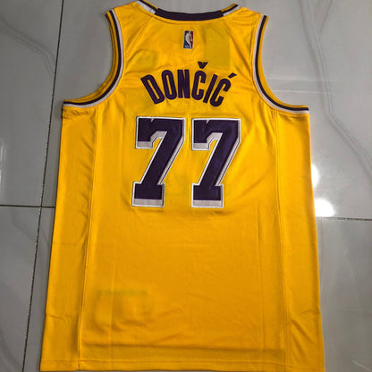 Los Angeles Lakers Luka Dončić #77 yellow Throwback Jersey -  Dense Embroidery