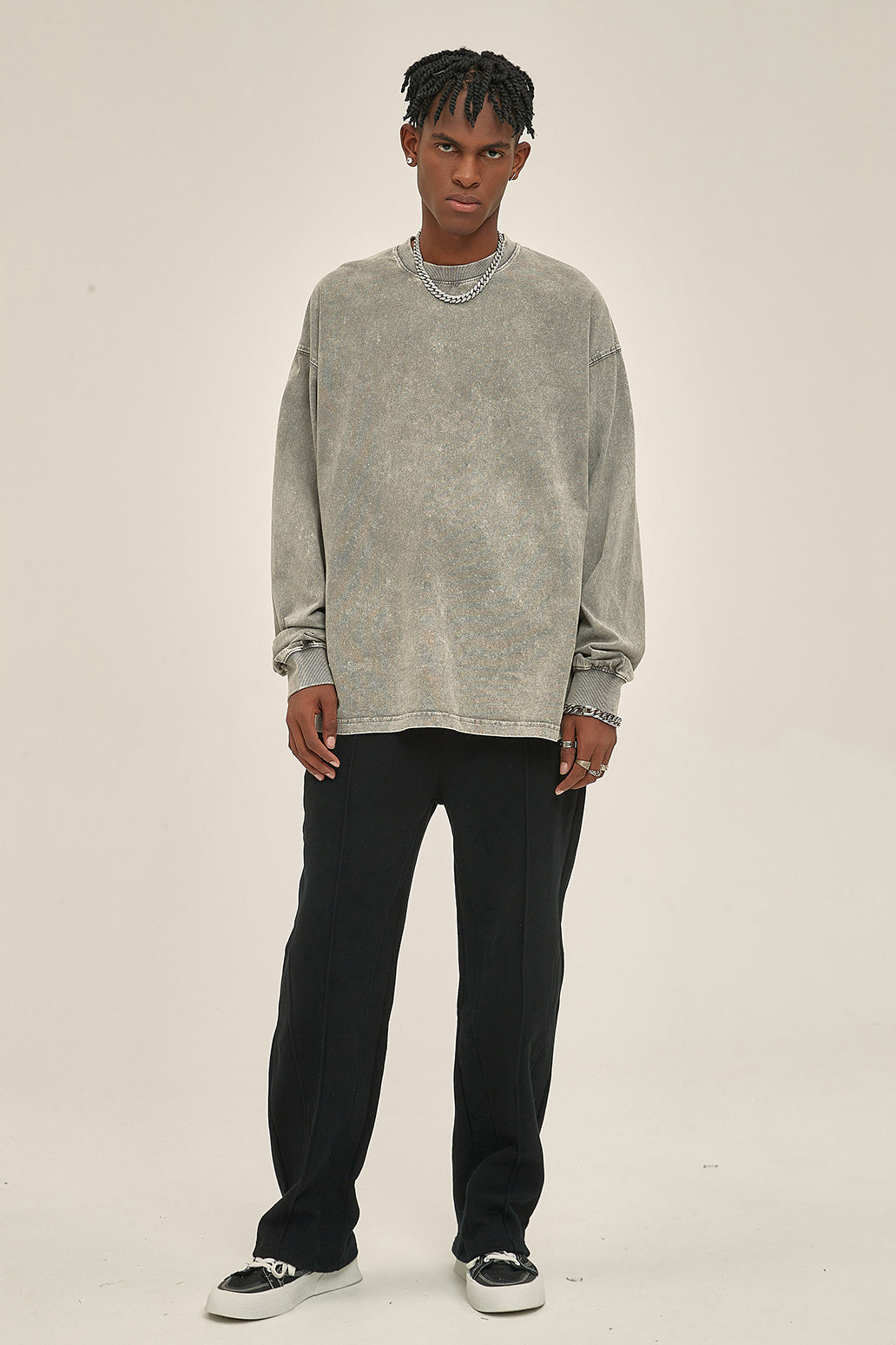 250GSM Vintage Washed Long Sleeve Crew