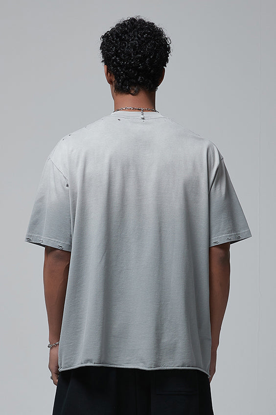 250GSM Gradient Spray Washed Distressed Tee