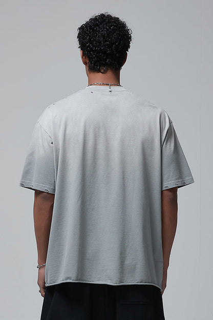 250GSM Gradient Spray Washed Distressed Tee