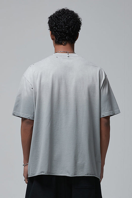 250GSM Gradient Spray Washed Distressed Tee