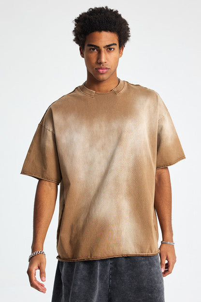 305GSM Gradient Spray Washed Distressed Tee