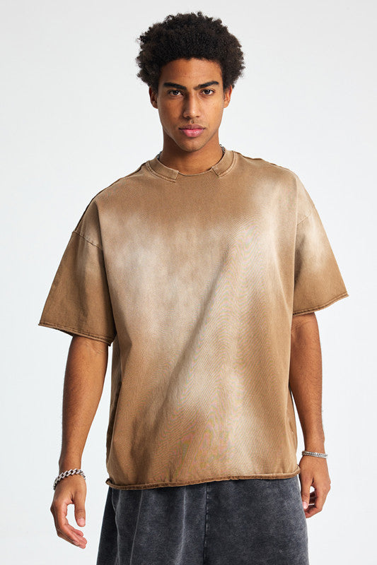 305GSM Gradient Spray Washed Distressed Tee