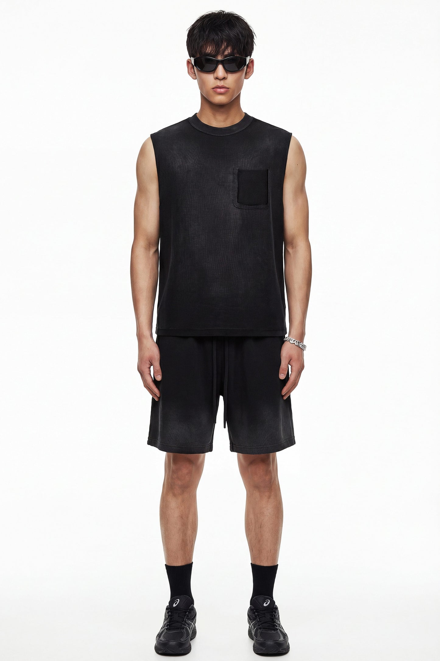 325GSM Sun Fade Waffle Material Muscle Tee