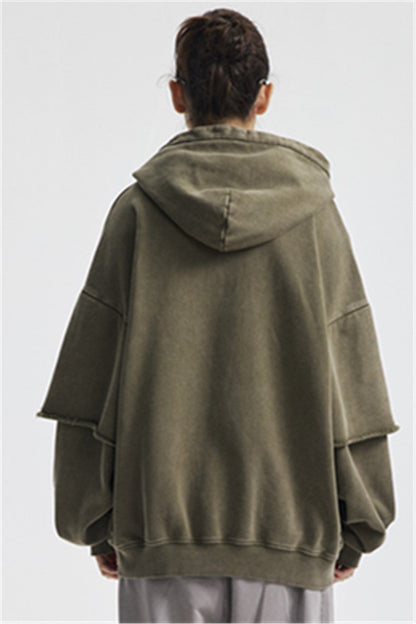 430GSM Fake Double Sleeve Washed Hoodie