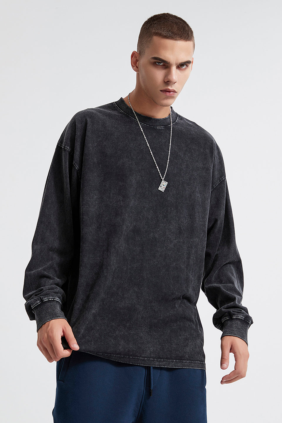 250GSM Vintage Washed Long Sleeve Crew