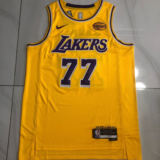Los Angeles Lakers Luka Dončić #77 yellow Throwback Jersey -  Dense Embroidery
