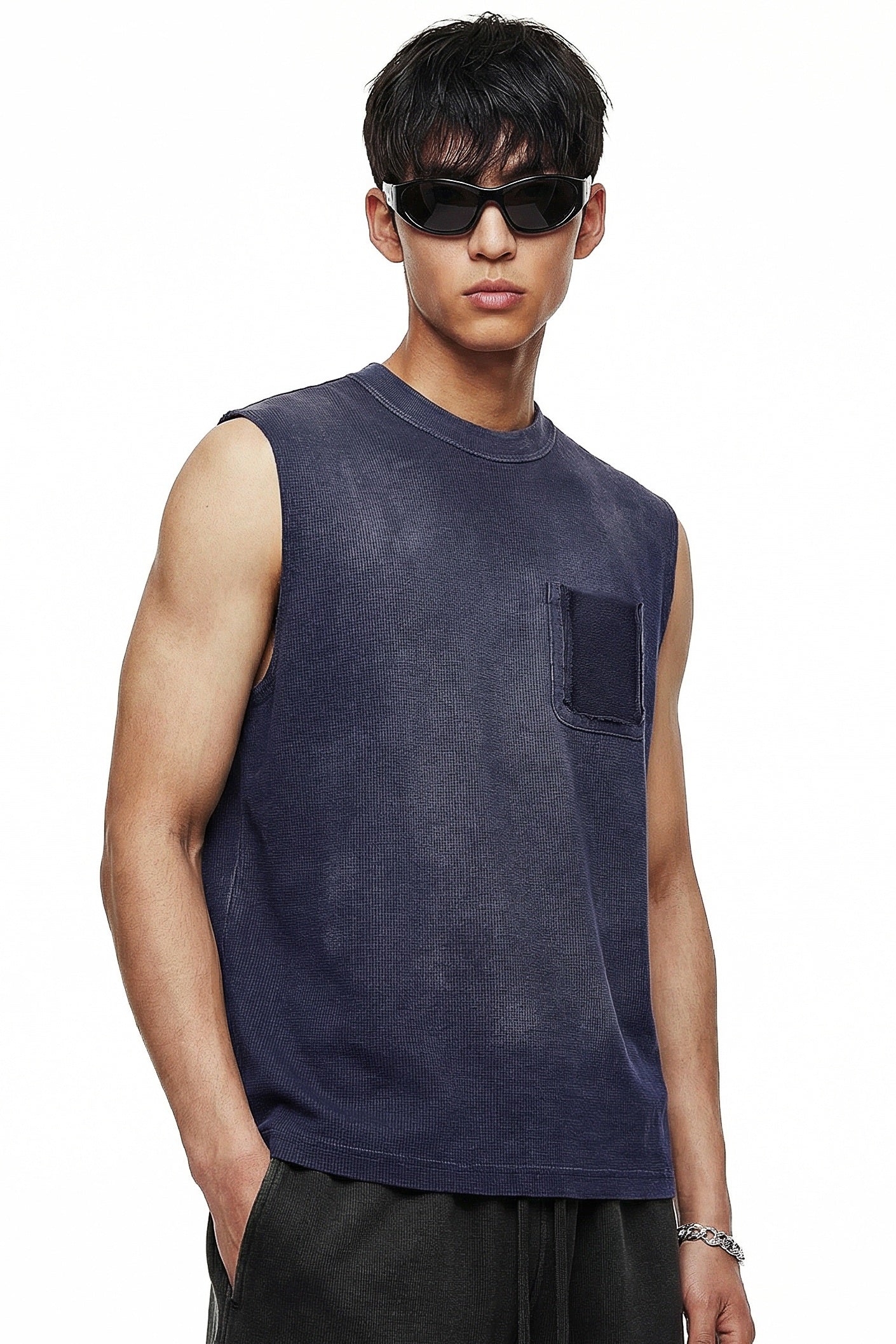 325GSM Sun Fade Waffle Material Muscle Tee
