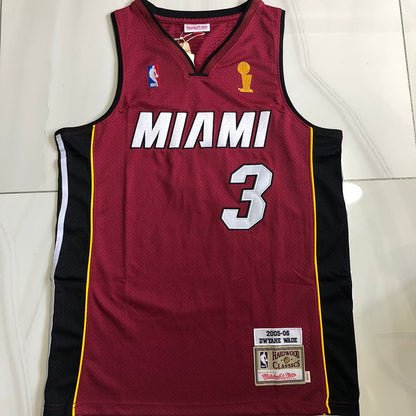 Miami Heat Dwyane Wade #3 Jujube red 2005 Throwback Jersey - Dense Embroidery