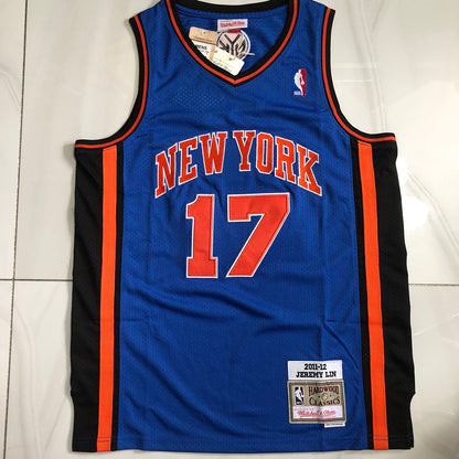 New York Knicks Jeremy Lin #17 blue Throwback Jersey - Dense Embroidery