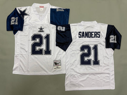 Mens Deion Sanders#21 white Dallas Cowboys Vintage Throwback Jersey