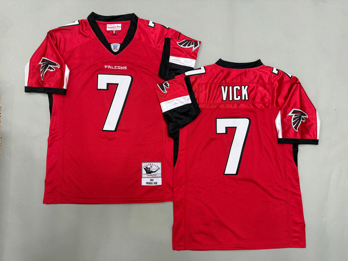 Mens Michael Vick #7 Atlanta Falcons Red 2003 Vintage Throwback Jersey