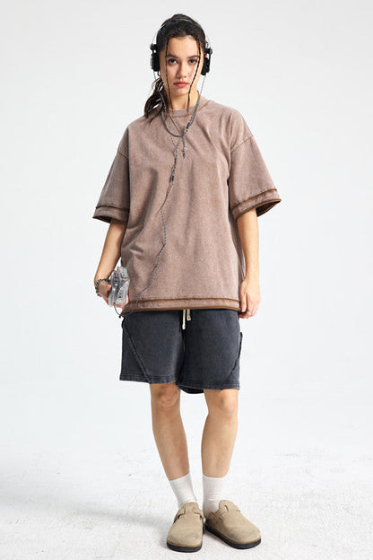 275GSM Patchwork Distressed Washed Tee