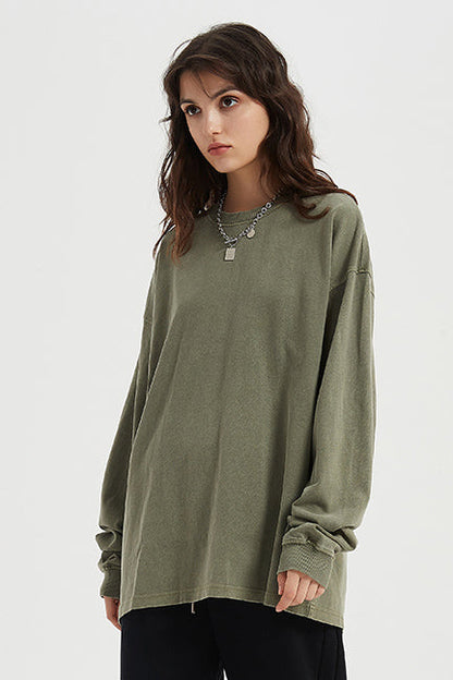 310GSM Pigment Dyed Washed Long Sleeve Crew