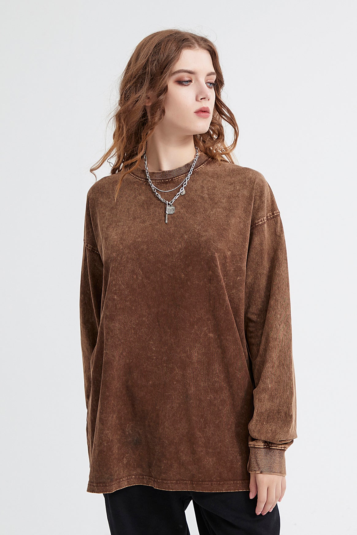 250GSM Vintage Washed Long Sleeve Crew