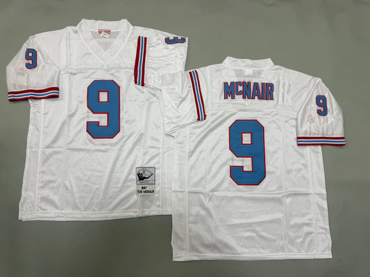 Mens Steve McNair#9 white Tennessee Oilers Vintage Throwback Jersey
