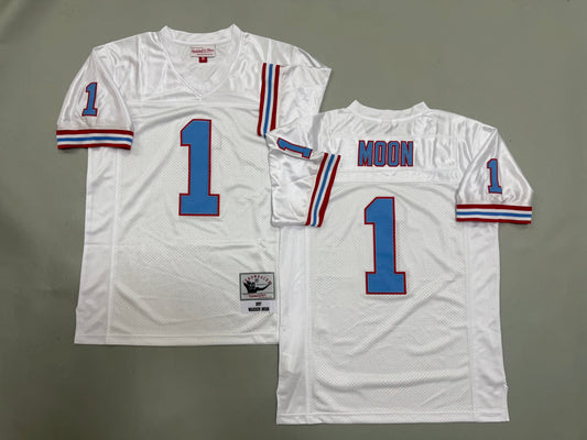 Mens Warren Moon#1 white Tennessee Oilers Vintage Throwback Jersey