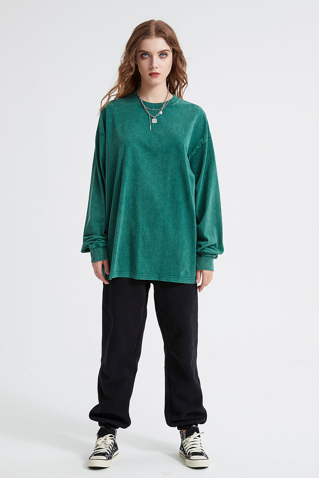 250GSM Vintage Washed Long Sleeve Crew