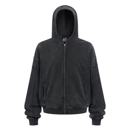 430GSM Boxy Fit Splicing Washed Zip Up Jacket