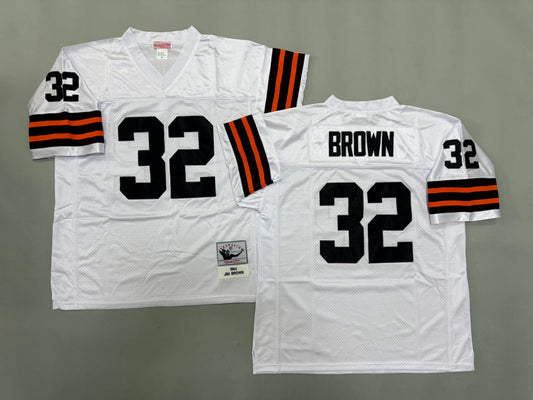 Mens Jim Brown#32 white Cleveland Browns Vintage Throwback Jersey