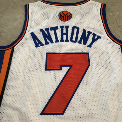 New York Knicks Carmelo Anthony #7 White Throwback Jersey - Dense Embroidery
