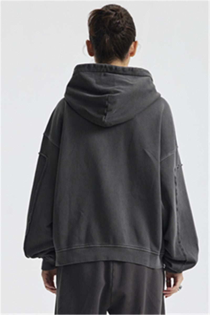 430GSM Boxy Fit Splicing Washed Zip Up Jacket