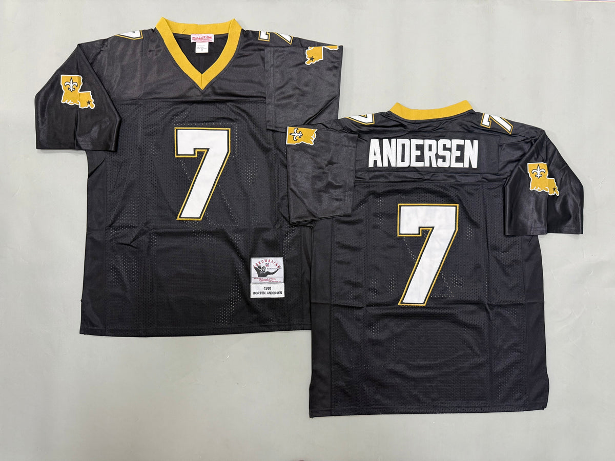Mens Morten Andersen#7 black New Orleans Saints Vintage Throwback Jersey